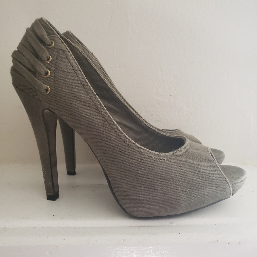 ASH Italia Canvas Peep Toe Pumps Taupe Size 38.5